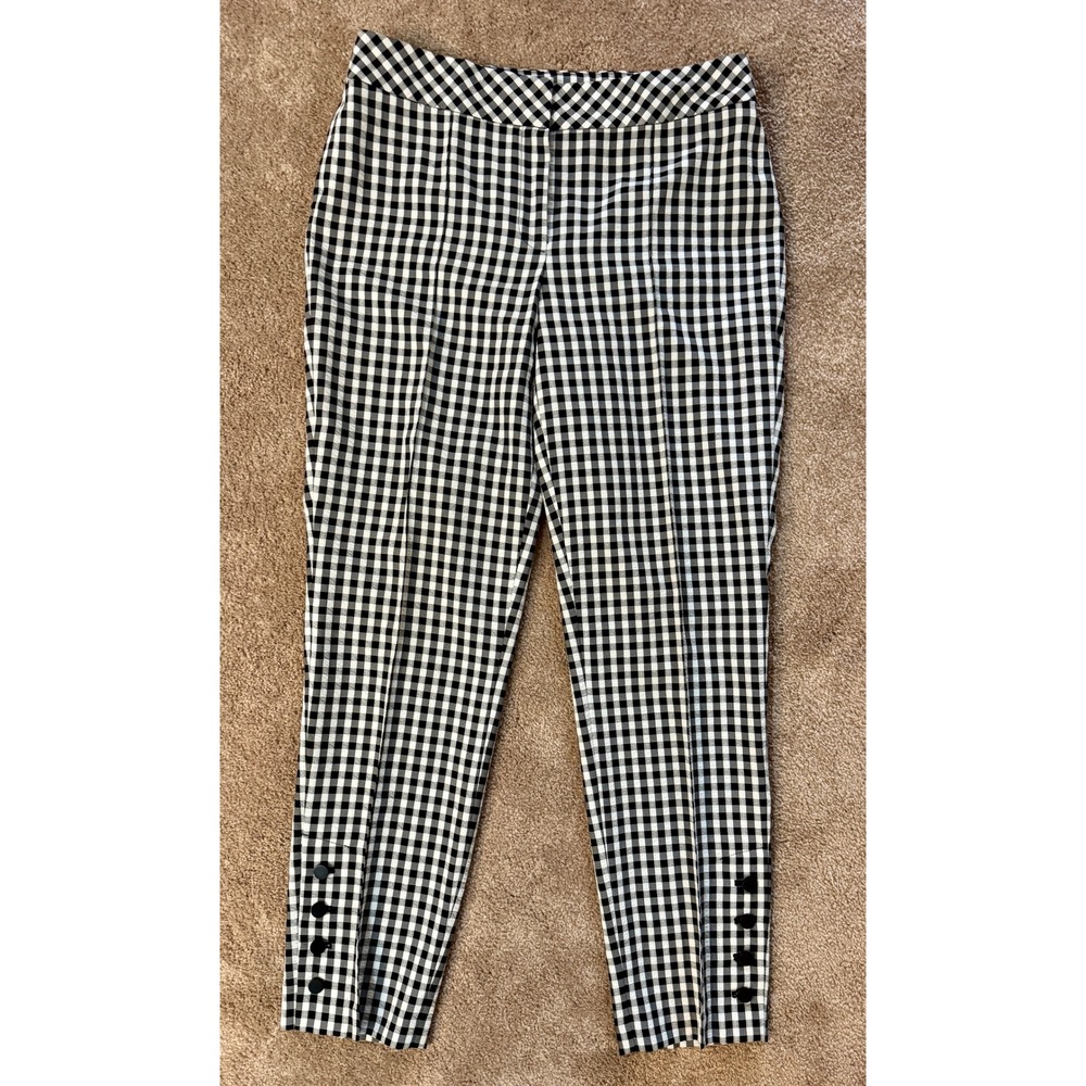 Nine West‎ Black & White Gingham Button Cuff Cropped Pants Women's Size 6